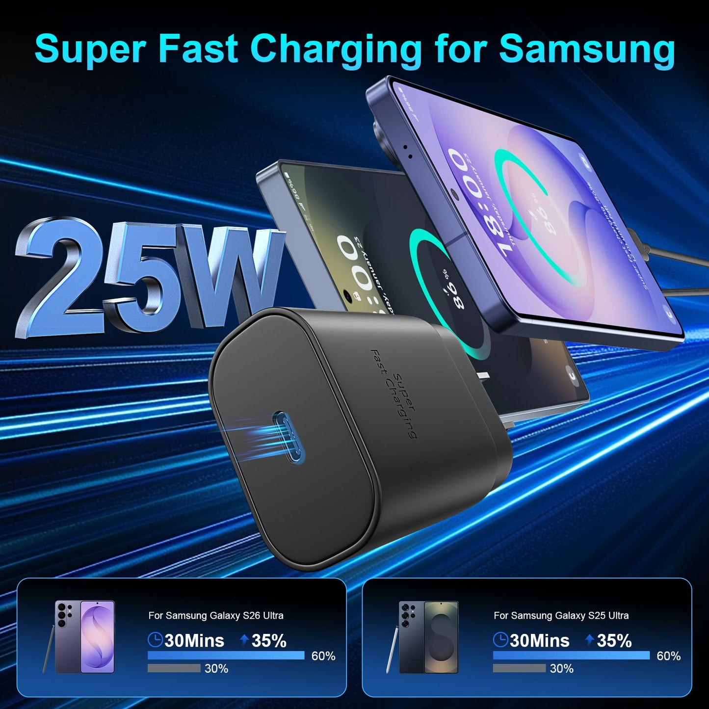 Super Fast Charger Type C, 25W USB C Wall Charger Fast Charging for Samsung Galaxy S26 Ultra/S26/S26+/S25 Ultra/S25/24 Ultra/S24/S23 Ultra/S22 Ultra
