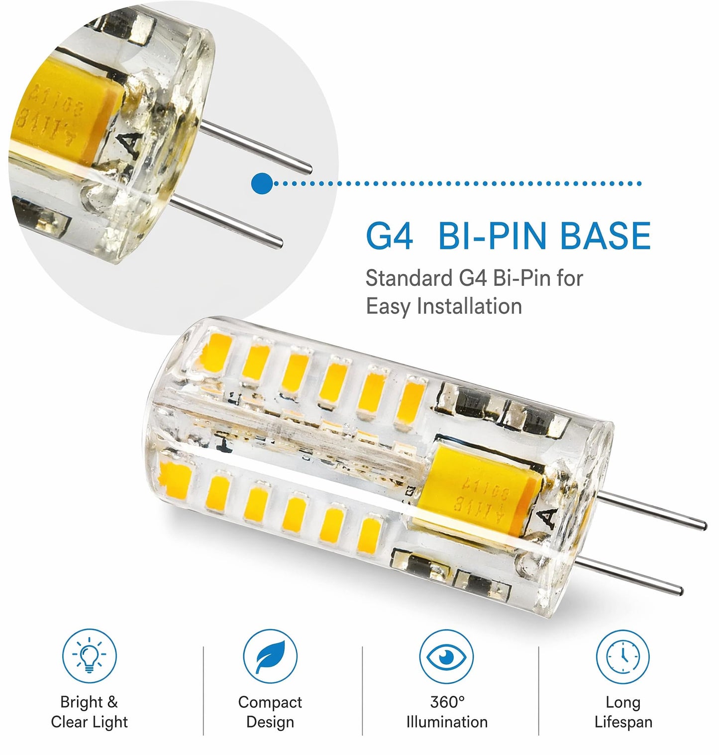 G4 LED Bulb 12V Bi-Pin 10-Pack,Silicone 360° COB,Flicker-Free Chandelier RV