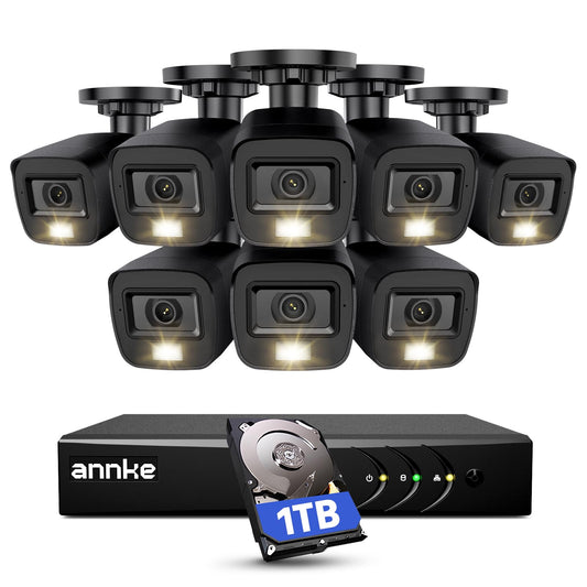 ANNKE 3K Lite Wired Security Camera System Outdoor with AI Human/Vehicle Detection, 8CH H.265+ DVR and 8 x 1920TVL 2MP IP67 Home CCTV Cameras