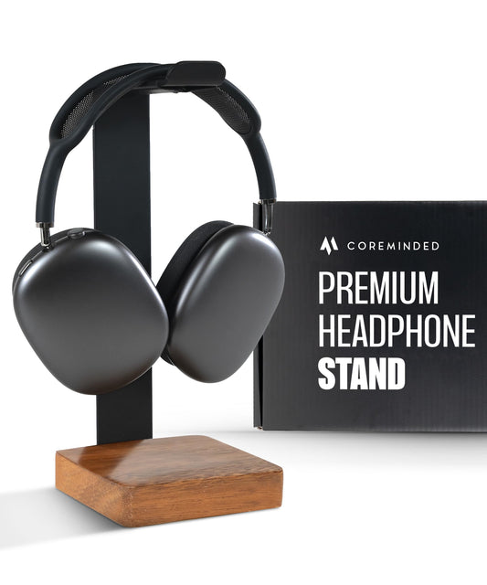 COREMINDED Universal Headphone Stand for Desk, Solid Wood Gaming Headset Stand, Heavy Duty Wooden Headphones Holder, Compatible with Airpods Max…