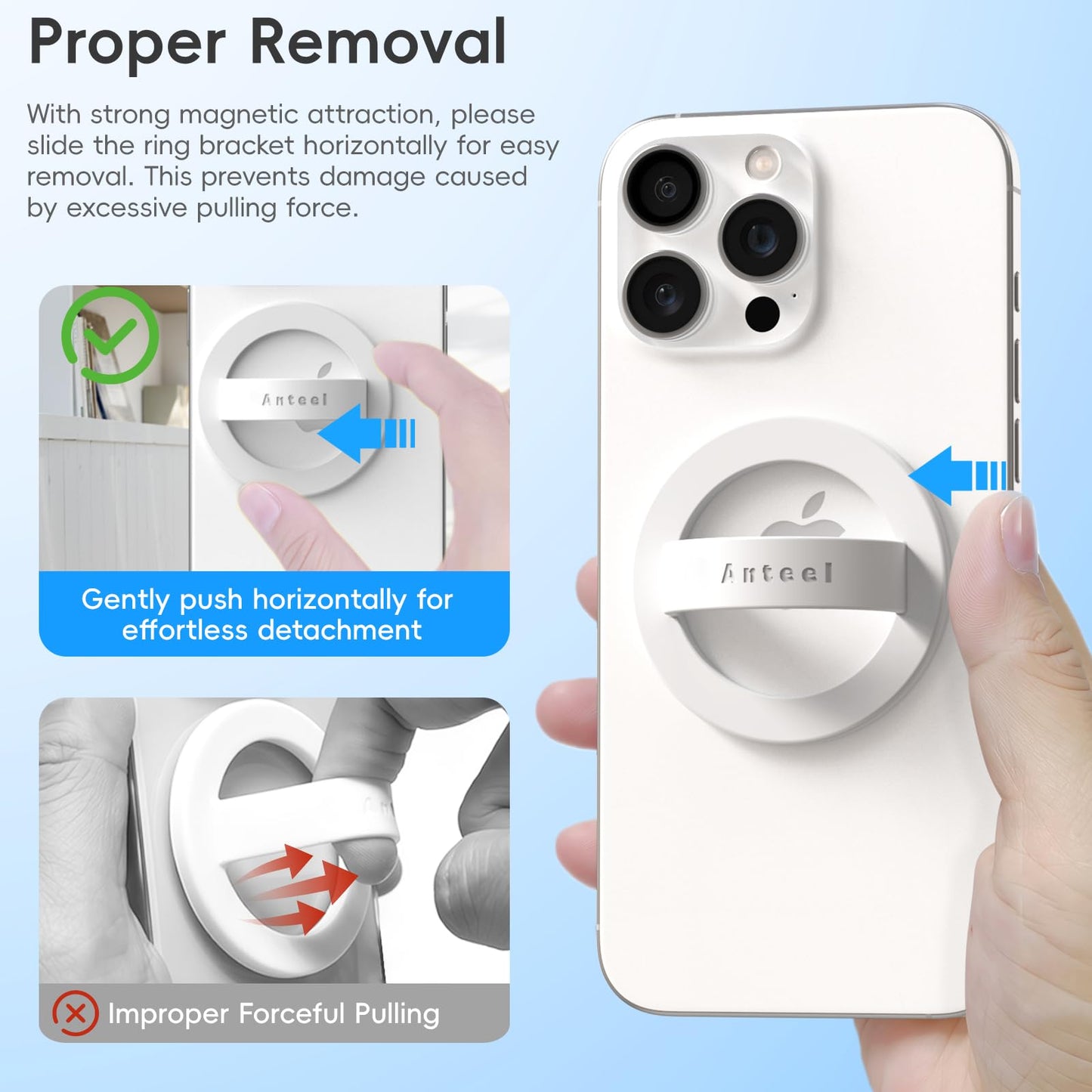 Anteel Magnetic Silicone Ring Grip Phone Holder, Strong Magnetic Attraction, Comfy and Portable, Removable Finger Loop Grip for Magsafe Phone Case