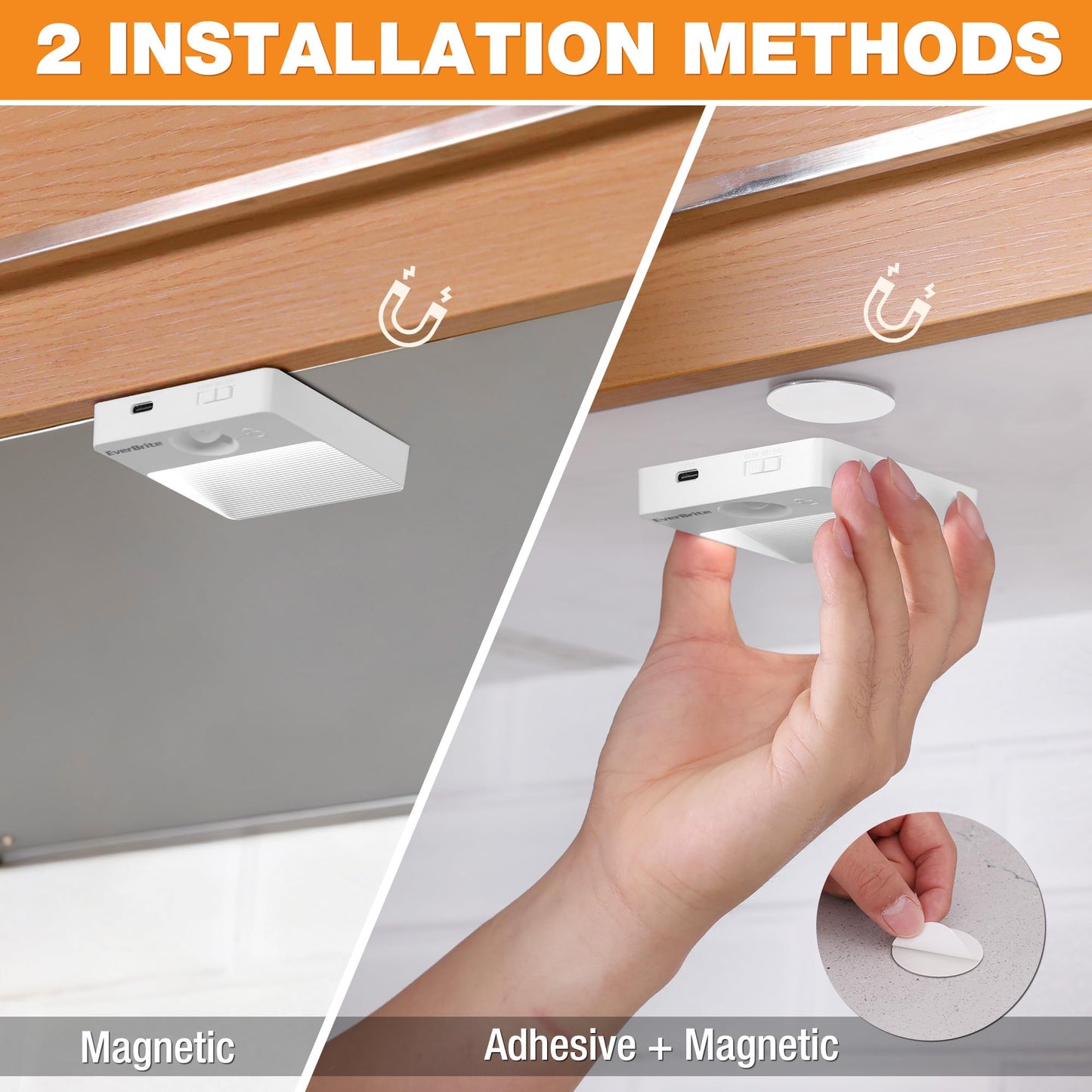 EverBrite Rechargeable Square Motion Sensor LED Night Light, Motion Activated LED Night Light with 3 Lighting Modes, Touch Control, 3 Color