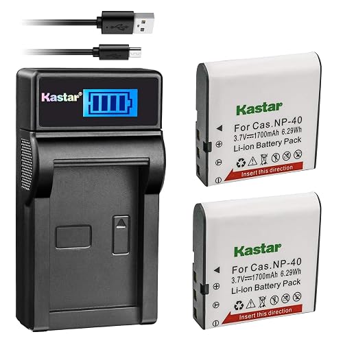 Kastar Battery (X2) & LCD USB Charger for NP-40 and Exilim Z400 FC100 FC150 FC160S P505 P600 P700 Z100 Z1000 Z1050 Z1080 Z1200 Z200 Z30 Z300 Z40 Z450