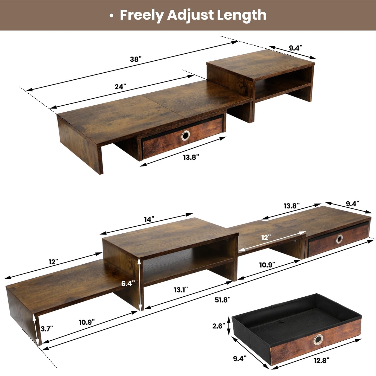Caredear Monitor Riser for 3 Monitors, Dual Monitor Stand for Desk, Triple Monitor Stand with Drawer, Dual Monitor Stand with Storage, Extra Long