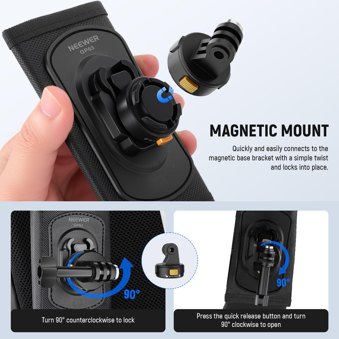 NEEWER Backpack Shoulder Chest Strap Mount Compatible with GoPro DJI Insta360 Action Cameras, 360° Camera Backpack Clip Holder Quick Release & One
