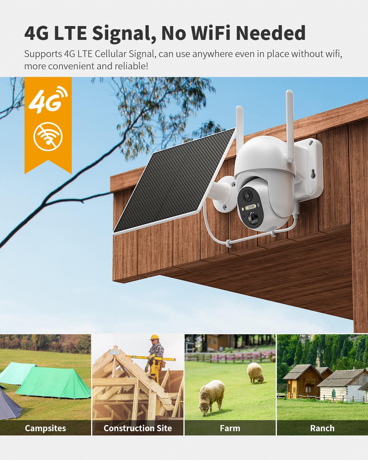 Ebitcam 4G LTE Cellular Security Camera Includes SIM Card(Support Verizon/AT&T/T-Mobile), 2K Solar Outdoor Cam Wireless Without WiFi Needed, 360° Live