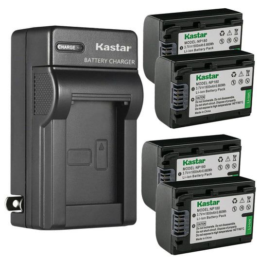 Kastar 4-Pack Battery and AC Wall Charger Replacement for Ordro NP-180 NP180 Battery, ORDRO HDR-AE8 UHD 1080P 60FPS DV Camera, Ordro AE8 Digital
