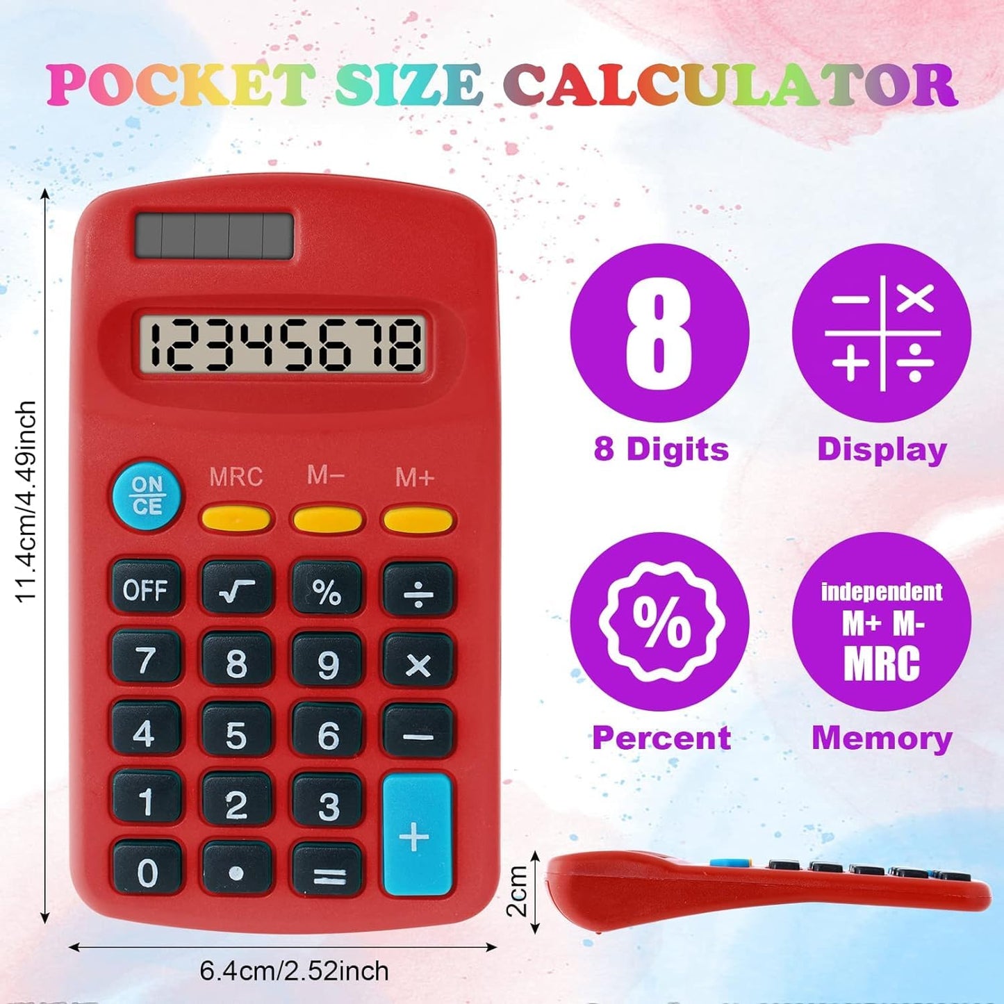 Dyrfolm 20 Pack Pocket Calculator,Mini Calculators,Pocket Size Basic Calculators,Solar Battery Dual Power Desktop Calculators,8 Digit Display Basic
