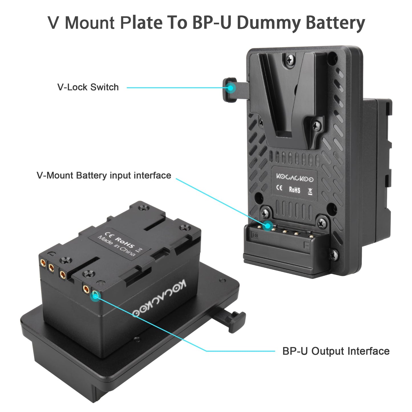 KOCACKOO Fully decoded V-Mount Battery to BP-U30 Battery Conversion Adapter for Sony PXW-Z200/HXR-NX800 Camcorders