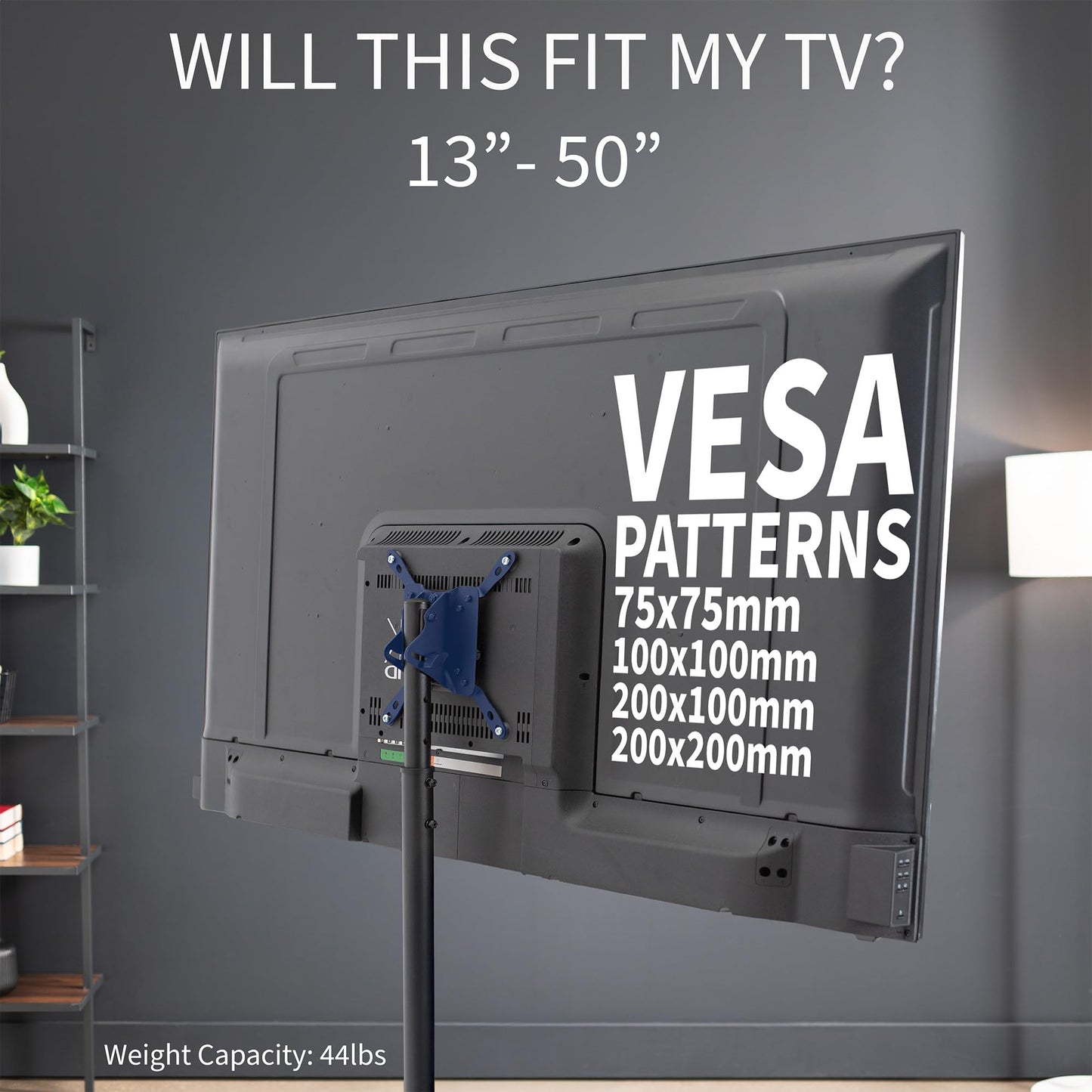 VIVO TV Floor Stand for 13 to 50 inch Flat Panel LED LCD Plasma Screens, Portable Display Height Adjustable Mount STAND-TV07…