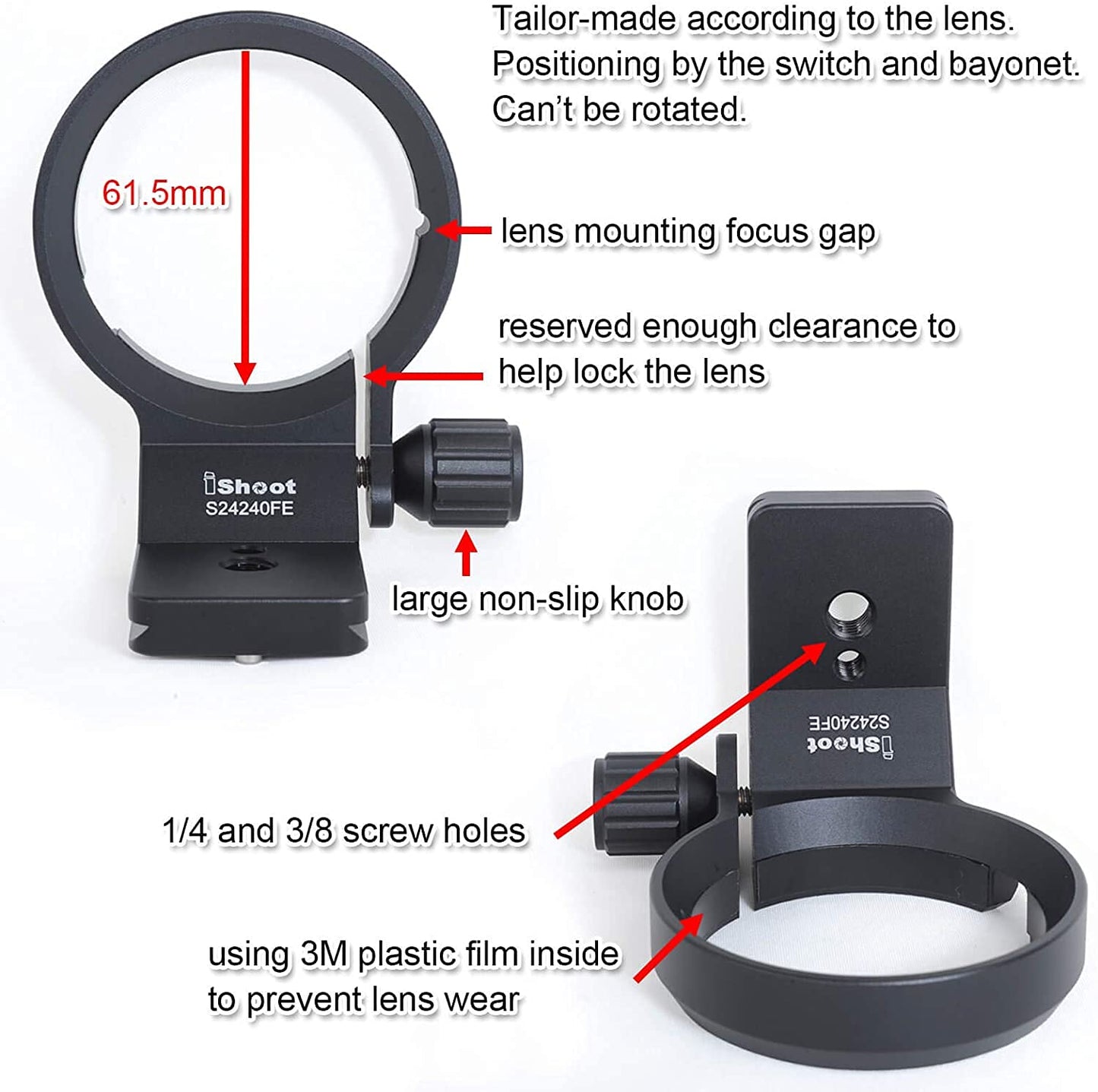 iShoot Lens Collar Tripod Mount Ring Support Bracket Holder for Sony FE 24-240mm f/3.5-6.3 OSS, 24-105mm f/4 G OSS, 16-35mm f/2.8 GM, 24-70mm f/2.8