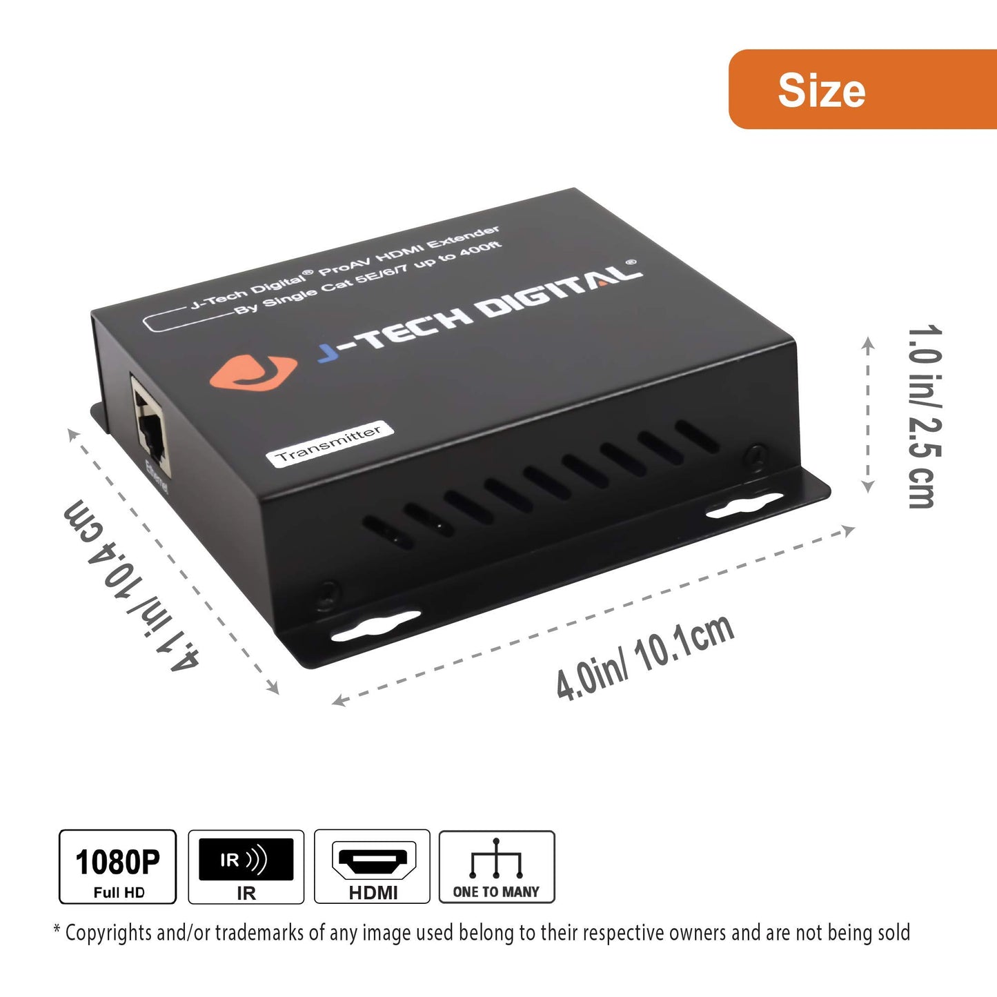 J-Tech Digital HDMI Extender Over Single Cat5e/6/7 Cable Full HD 1080p with TCP/IP, IR Up To 400ft [JTD-EX-120M] black