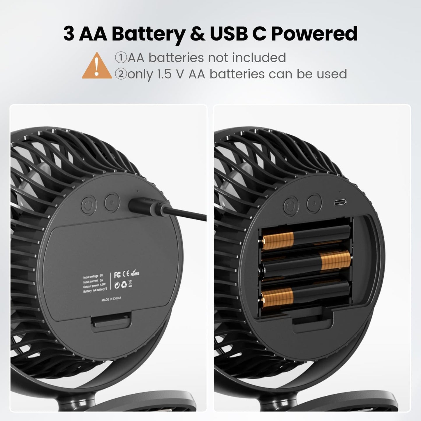 Shinebella AA Battery Powered Clip on Fan with 4-Speed, 5’’ Small Desk Fan with Aroma Function, USB Powered, 360°Rotation, Ultra Quiet, for Golf Cart