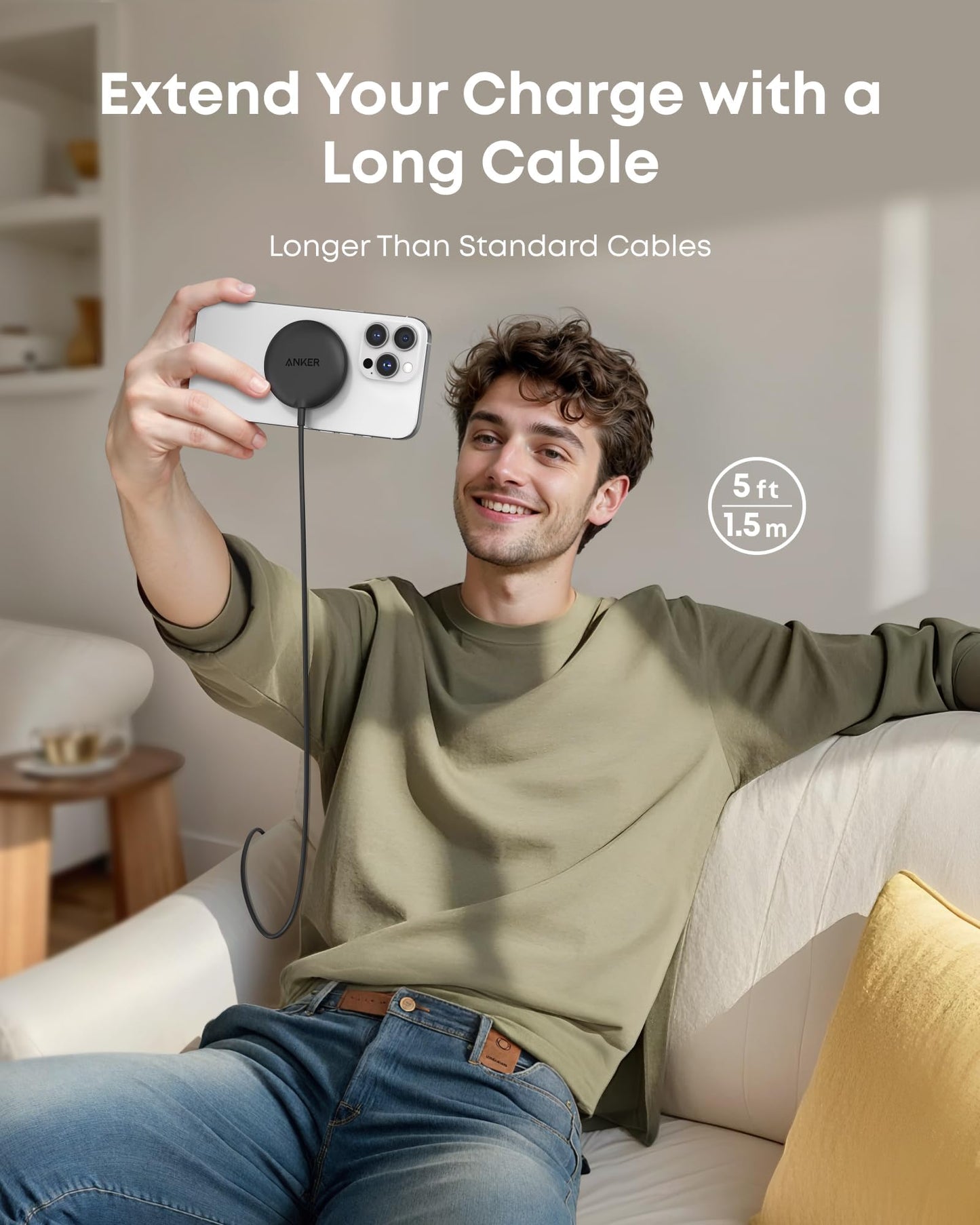 Anker Zolo Magnetic Wireless Charger, Qi2 Certified 15W MagSafe-Compatible Wireless Charging Pad, for iPhone 17/16/15 Series, AirPods, and More (Not