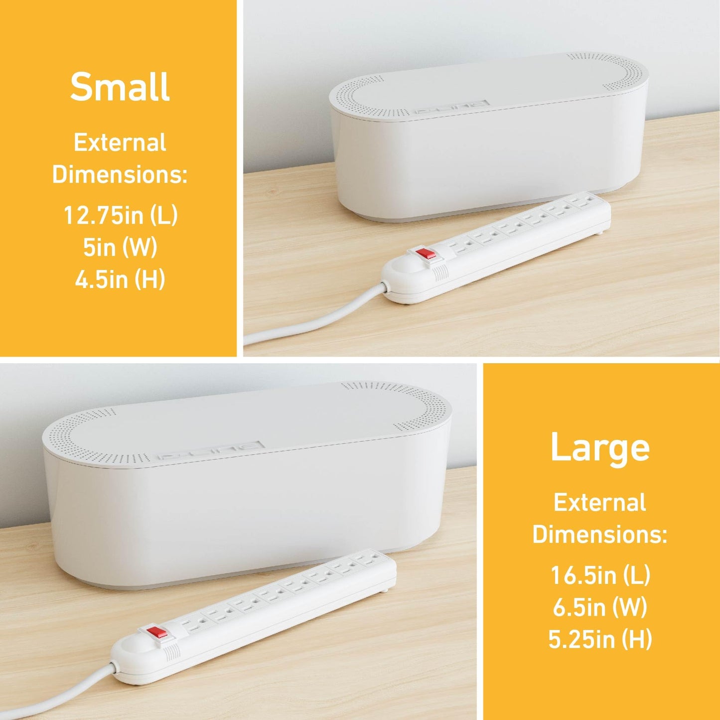 D-Line Cable Management Box, Power Strip Holder, Floor Outlet Hiders, Desk Cord Organizer, Cover TV Wires, Wire Storage - 16.5 in (Length) x 6.5in