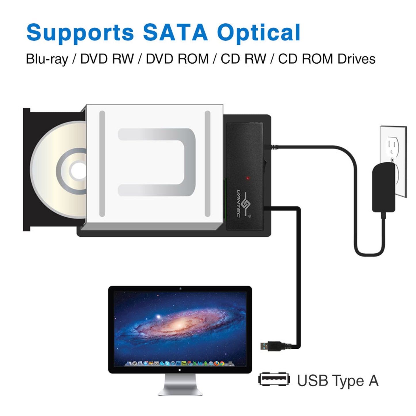 Vantec CB-ST00U3 NexStar USB 3.0 to SATA 6Gbps Optical/Storage Adapter, Black