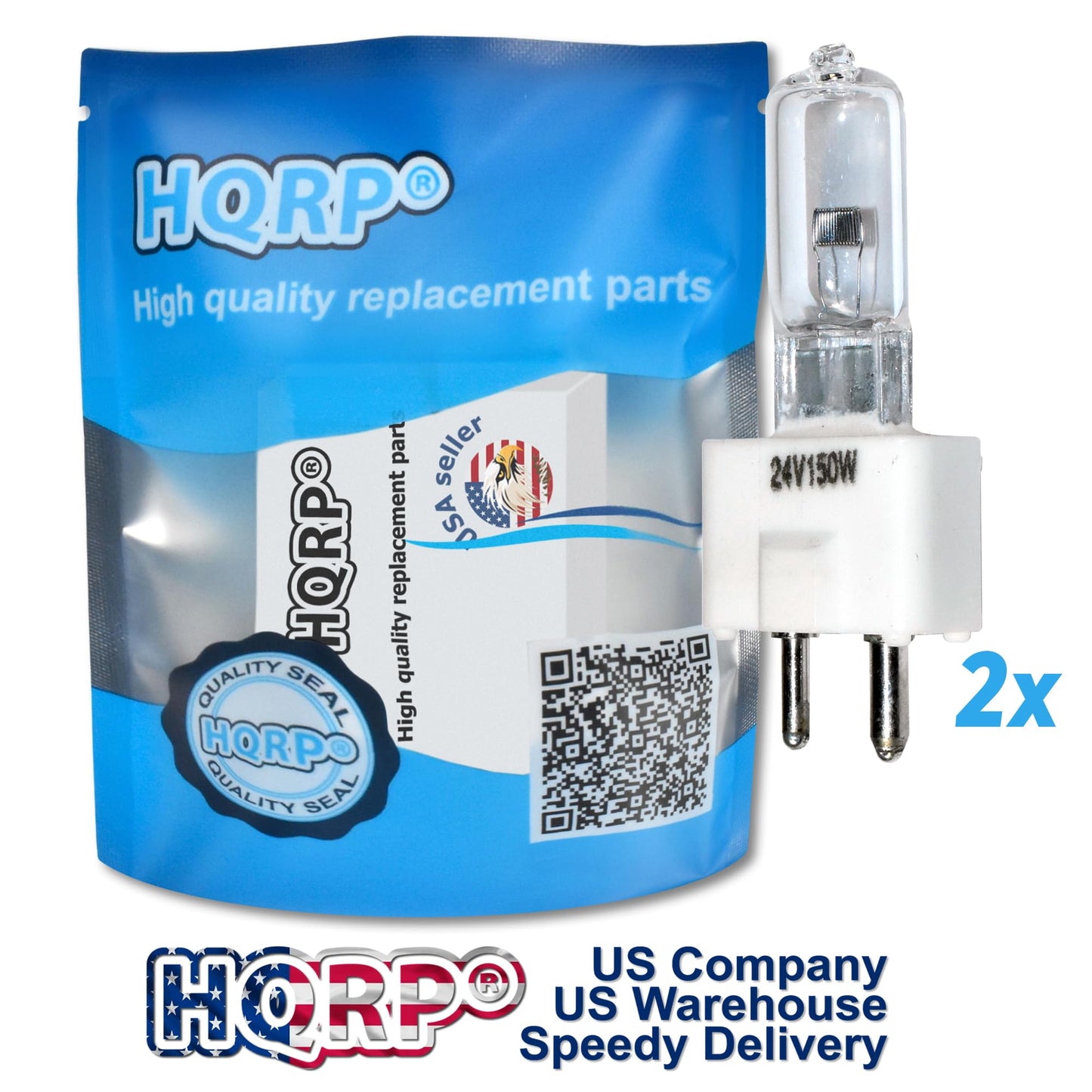 HQRP 2-Pack Halogen Bulb 24V 150W GY9.5 Compatible with Osram #64643 Replacement