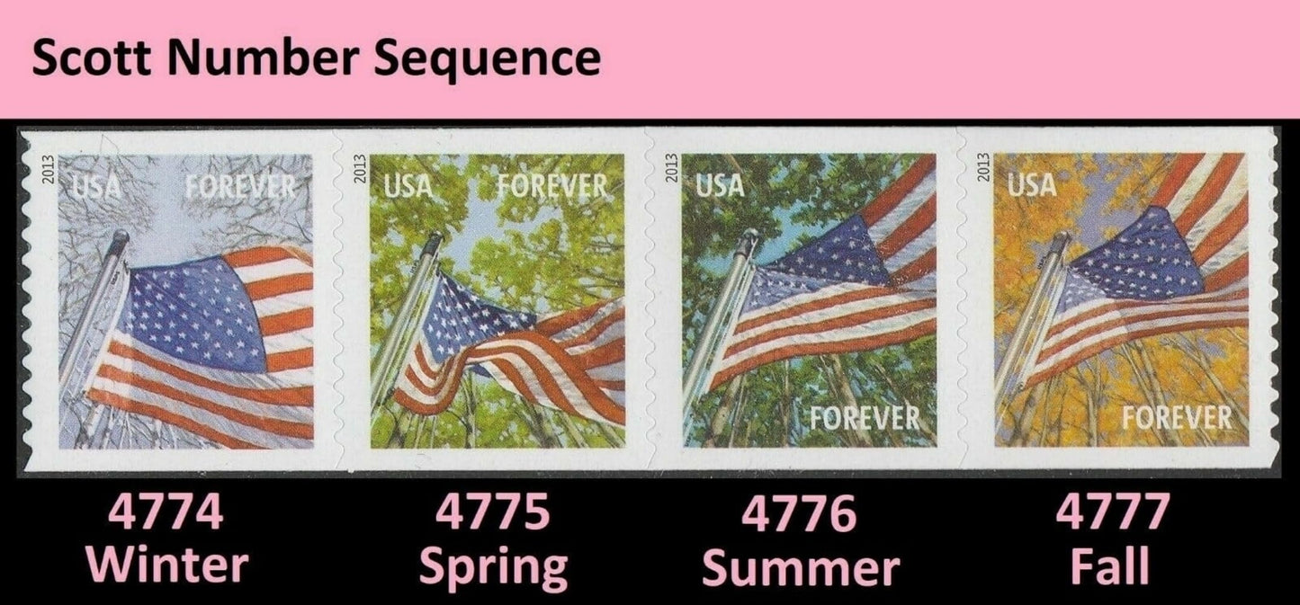 USPS Flags for All Seasons Forever Stamps 100 Stamps (5 Books of 20)