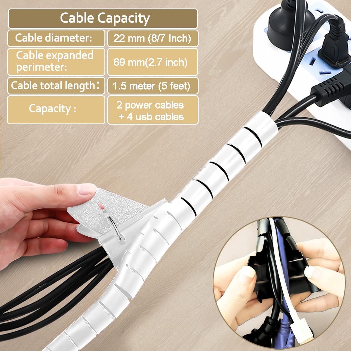 Fanoshon White Cable Management Sleeves 2 PCS Cord Protectors for USB Cable Power Audio Video Wire Cables - Protect Cats Dogs Pets from Chewing Cords