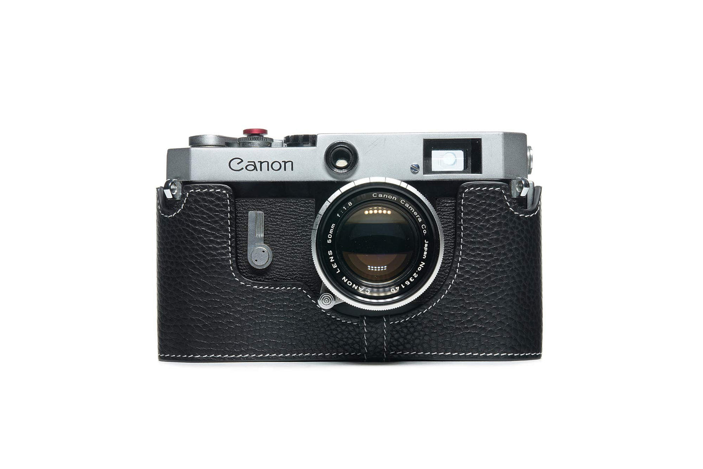 for Canon P Case, BolinUS Handmade Genuine Real Leather Half Camera Case Bag Cover for Canon 7 7S P VL VL2 ViL Camera with Hand Strap (Black)