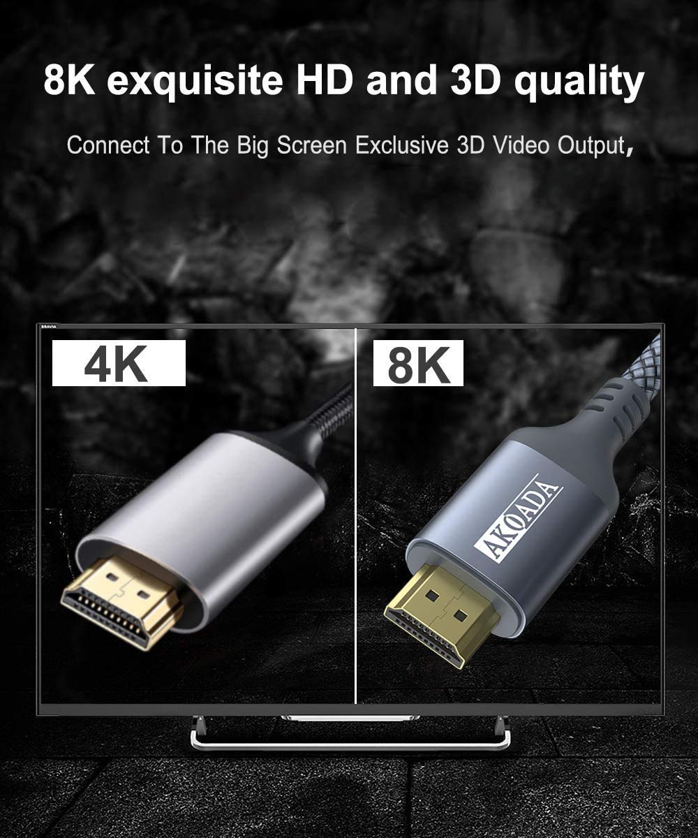 RayLove 2 Pack 8K HDMI Cable 10ft, Ultra HD HDMI 2.1 Cable Support High Speed 48Gbps 8K@60Hz, 4K@120Hz, Dynami HDR, Ear Compatible with Newet Apple