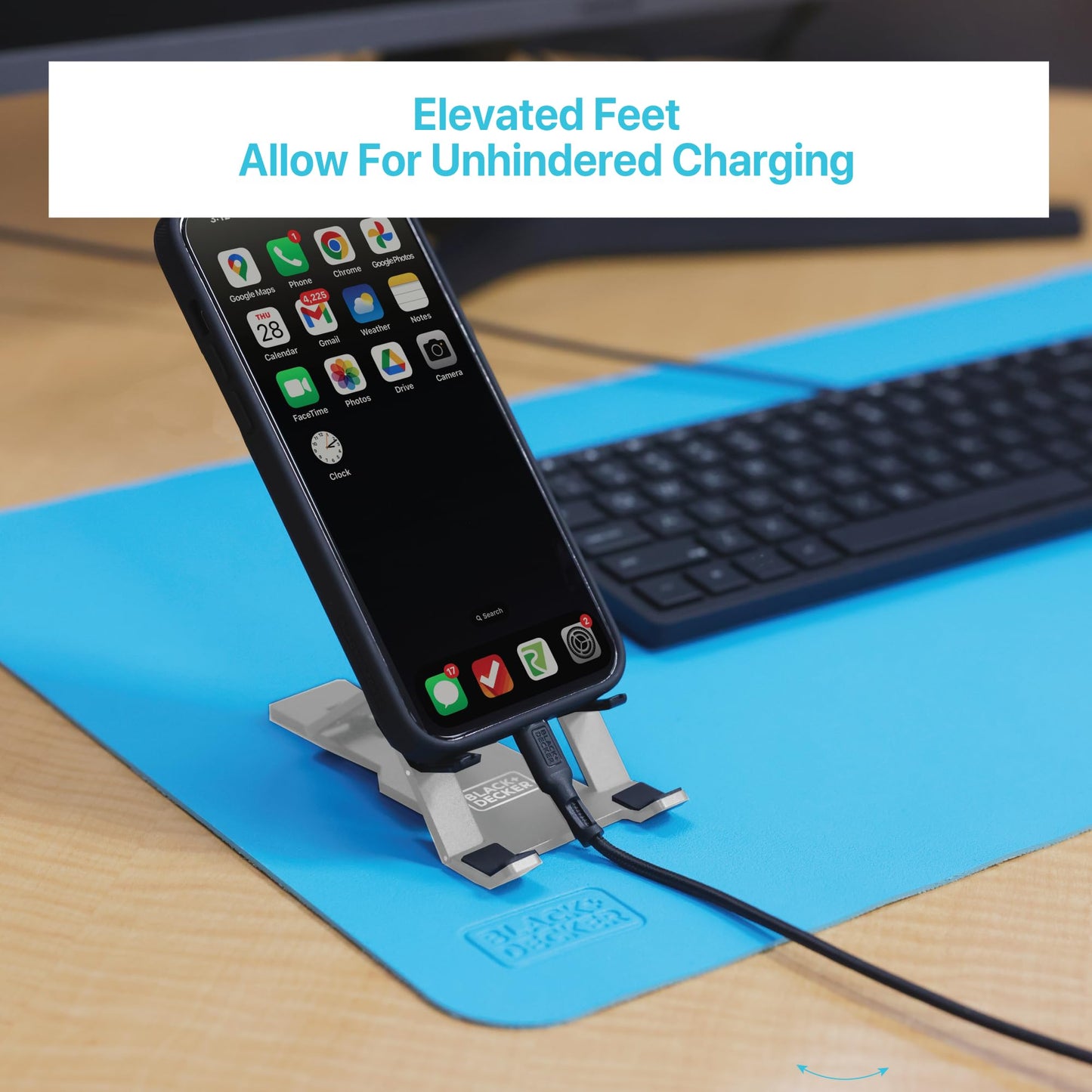 BLACK+DECKER Phone Stand for Desk - Folding Cell Phone Stand Holder - Adjustable and Portable, Folds Down Flat - for Office, Gaming, Bed, Travel
