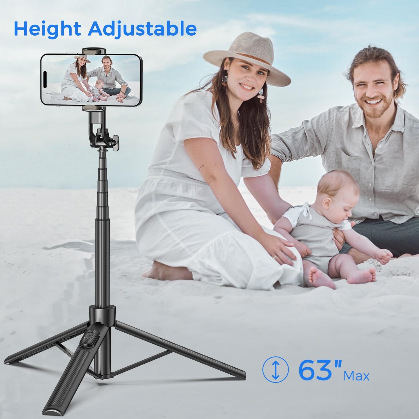 Selfie Stick Travel Tripod for Cell Phone with Remote Control and Phone Holder, Extendable Selfie Stick for iPhone, iPhone Tripod for Video Recording