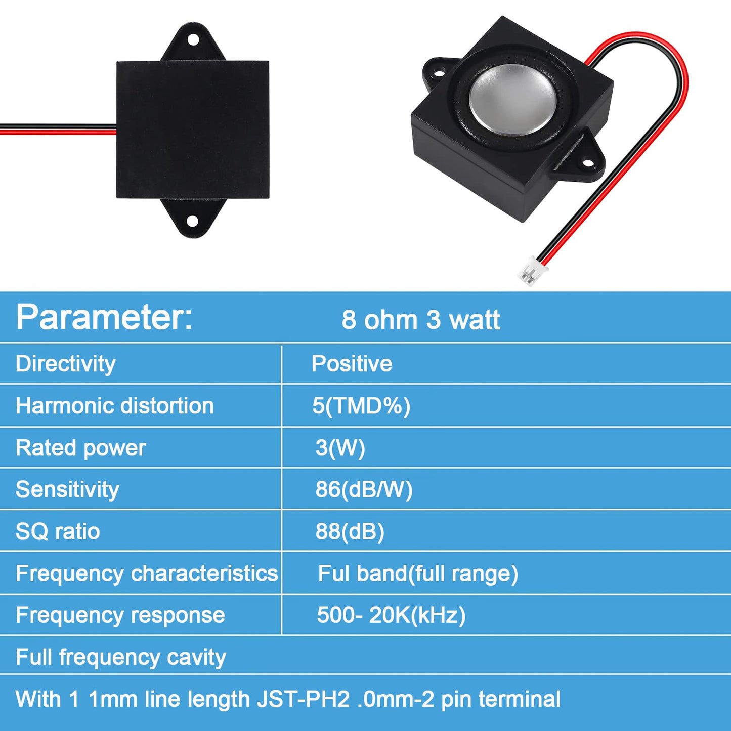 QCCAN 3pcs 3 Watt 8 Ohm Single Cavity Mini Speaker Full-Range Cavity Mobile Portable Advertising Machine Speaker (with JST-PH2.0mm-2 pin Interface)