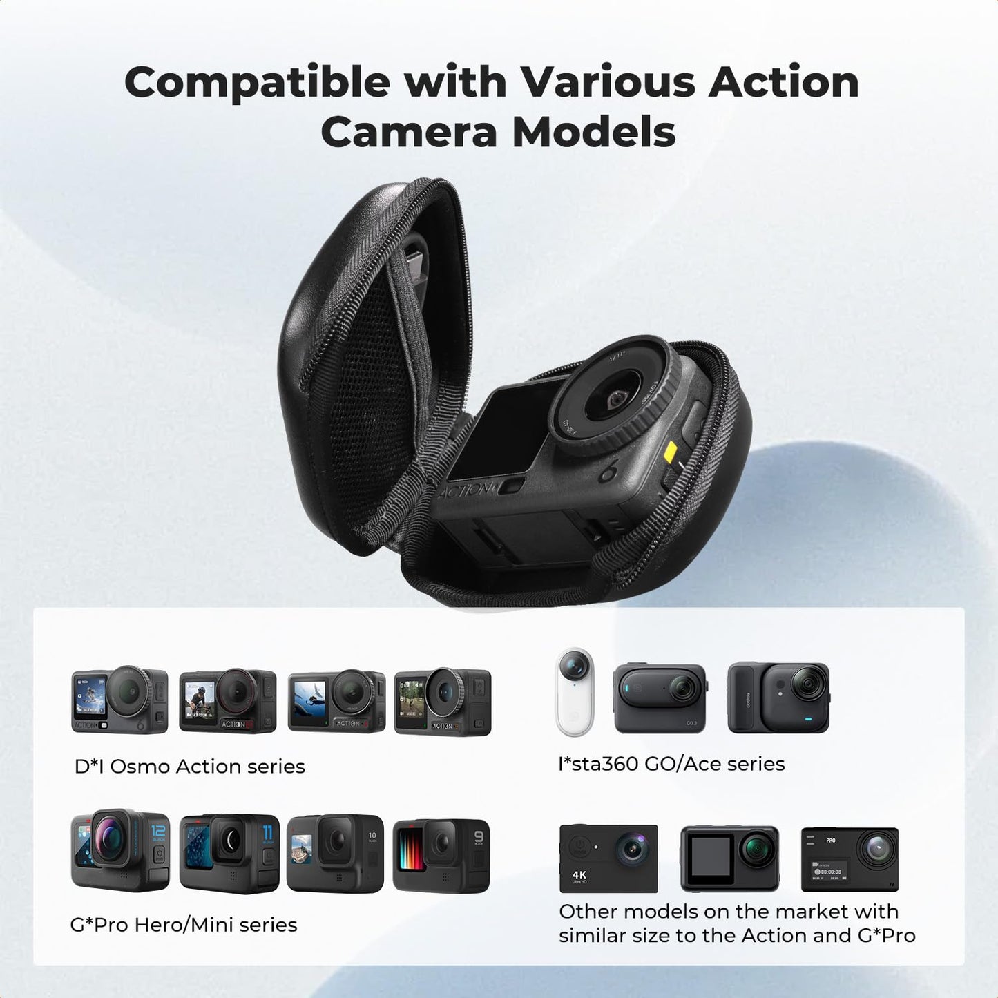 K&F CONCEPT Semi Open Carrying Case for DJI Osmo Action 6/3/4/5 Pro, Small EVA Hard Storage Bag Portable Travel Protector Case for Go Pro Hero
