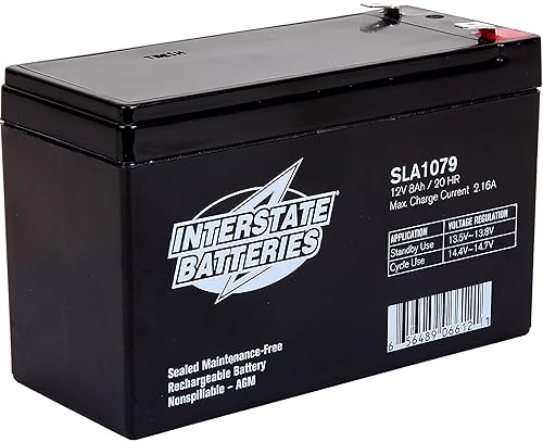 Interstate Batteries 12V 8Ah Battery (SLA1079) Rechargeable SLA, AGM Replacement Battery for UPS Backup Power Systems, APC Smart-UPS Series, Alpha…