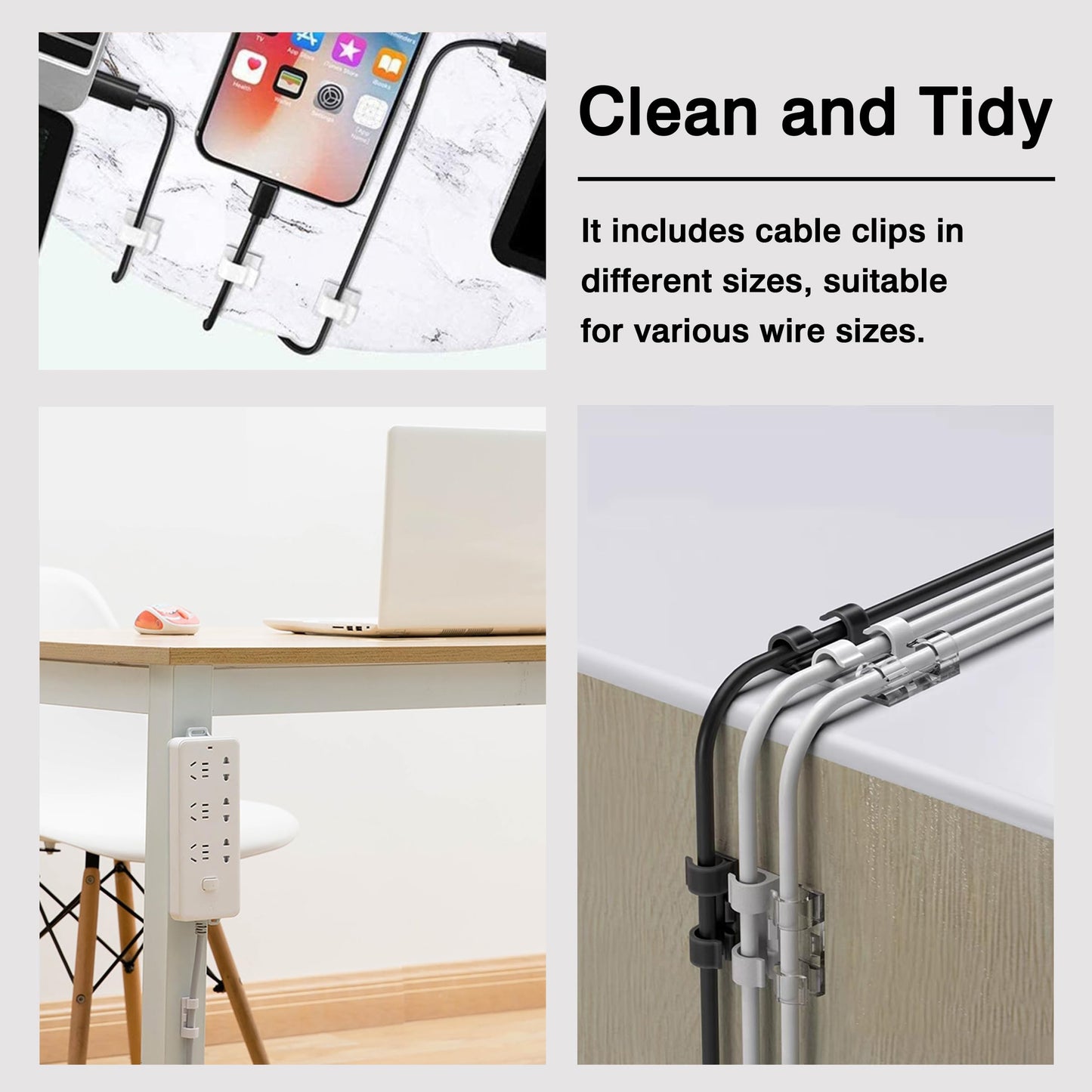 Adhesive Punch-Free Socket Holder, 10Pcs Power Stirp Holder and 40Pcs Cable Clips Kit, Self-Adhesive Power Strip Holder Wall Mount-Space-Saving