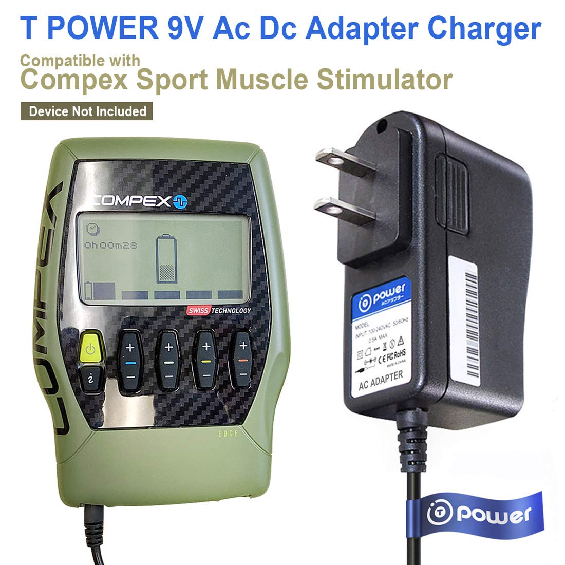 T POWER 9V Ac Dc Adapter Charger Compatible with Compex Sport Elite 2.0, Performance 2.0 Edge 2.0. Muscle Stimulator Battery Power Supply
