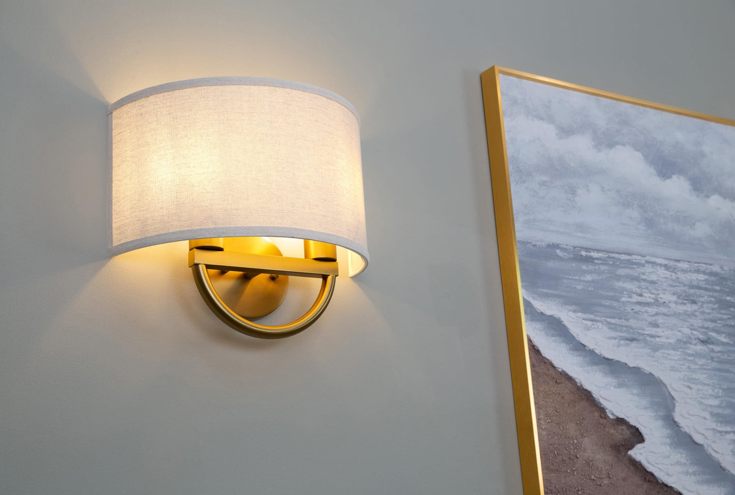 Yosoan Linen Fabric Cloth Boho Aged Brass Gold Wall Sconce Stairwell Fixture Light, 2-Light Dual Indoor Hardwired Vanity Vintage Wall Mount Lamp