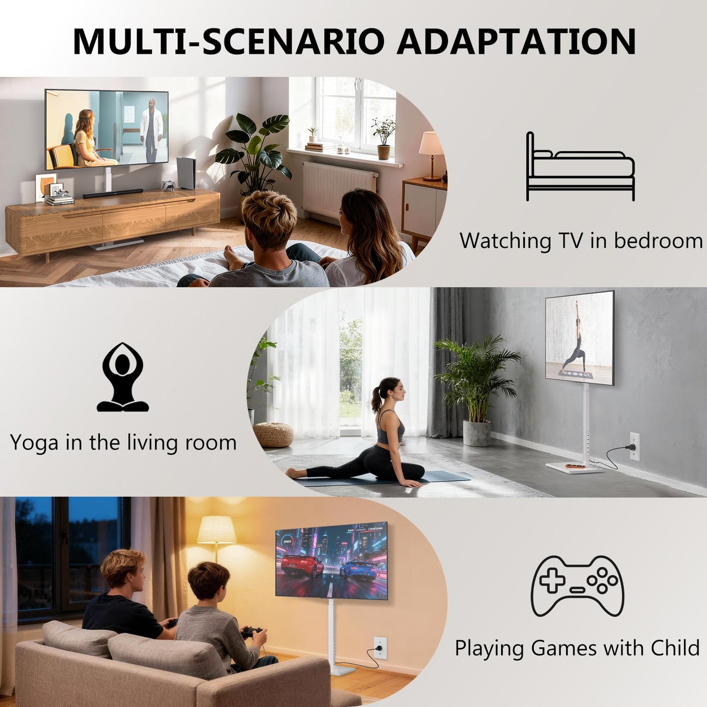 WALI Floor TV Stand with Power Outlet, Tall TV Stand Mount for 32-75 inch TVs up to 110 lbs, Swivel and Height Adjustable TV Stands with Wood Base