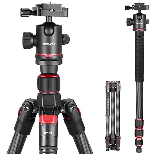 NEEWER 66"/168cm Carbon Fiber Tripod for Camera with 360° Panorama Ball Head, 1/4" Arca QR Plate, Portable Bag, Compact Travel Tripod Monopod for DSLR