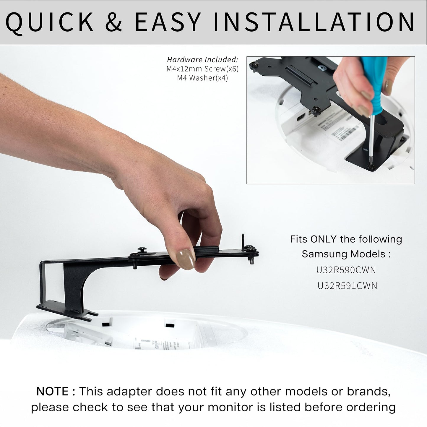VIVO Quick Attach VESA Adapter Plate Bracket Designed for Samsung UR59 Series Monitors, Mounting Conversion Kit with Cable Management, Black