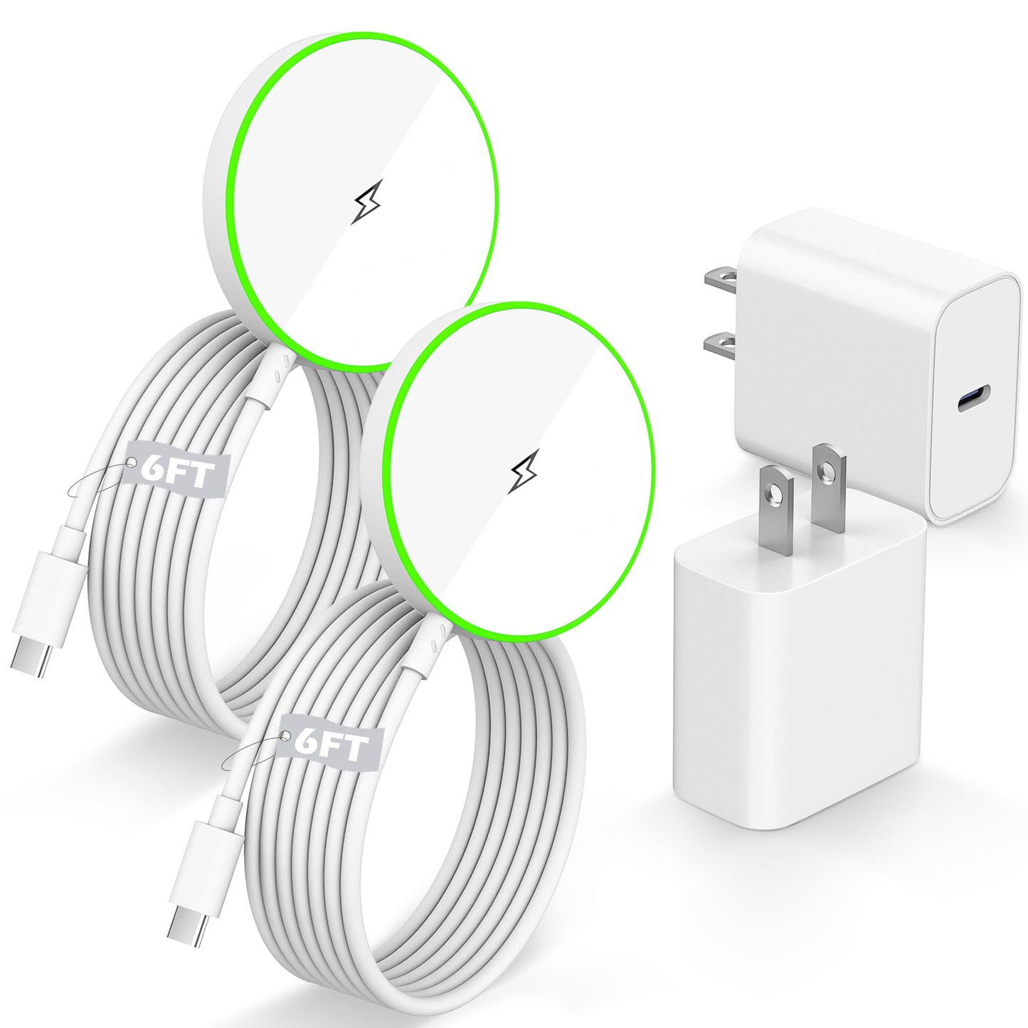 Magnetic Wireless iPhone Charger,[Apple MFi Certified]2Pack PD Fast Charging Block with 6Feet Fast Mag Safe Wireless Charging Pad Magnetic Charger