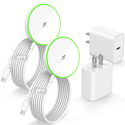 Magnetic Wireless iPhone Charger,[Apple MFi Certified]2Pack PD Fast Charging Block with 6Feet Fast Mag Safe Wireless Charging Pad Magnetic Charger