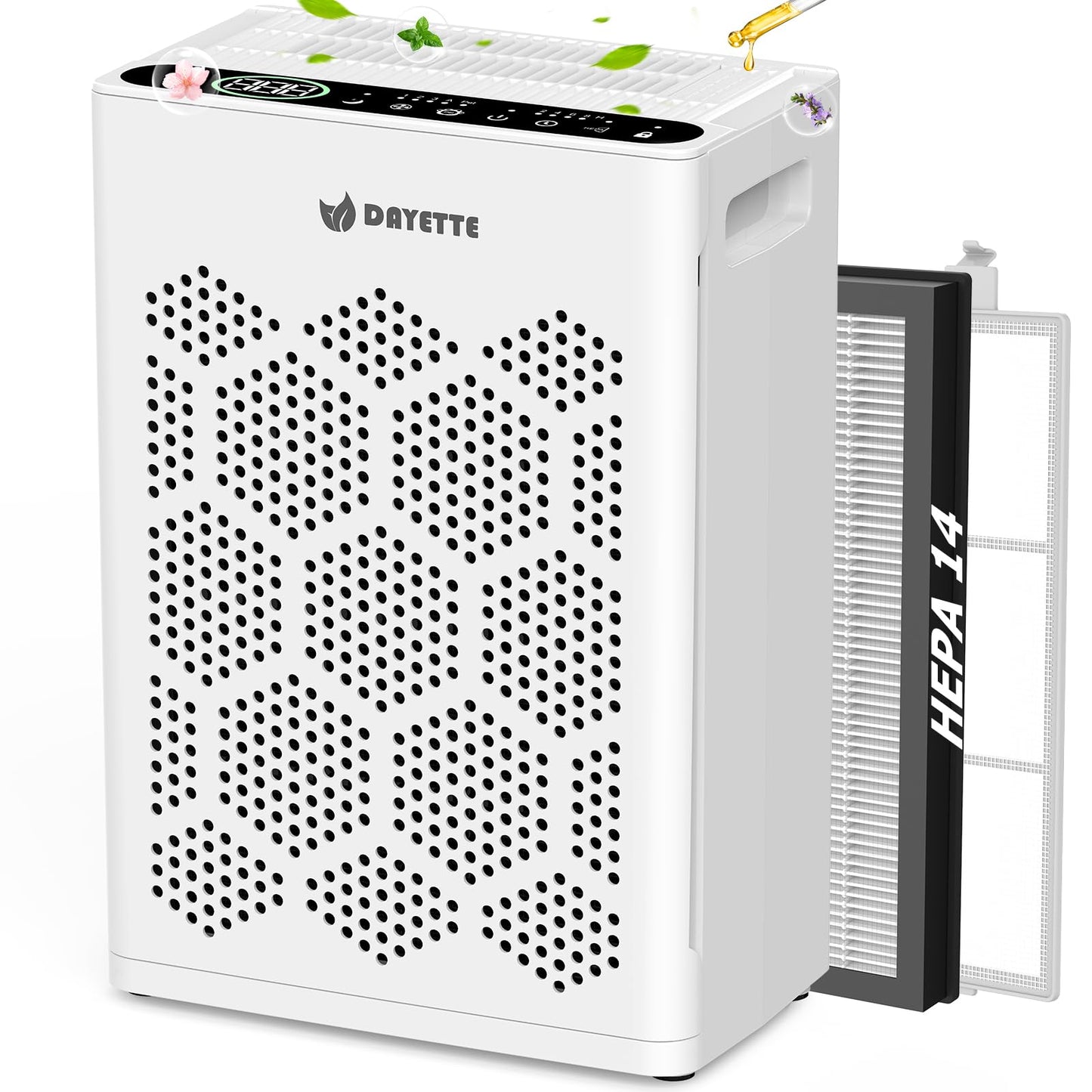 DAYETTE Air Purifiers for Home Large Room Up to 1800 Ft² with HEPA 14 Filter, Pet Air Purifier with Washable filter for Bedroom with Fragrance, Air