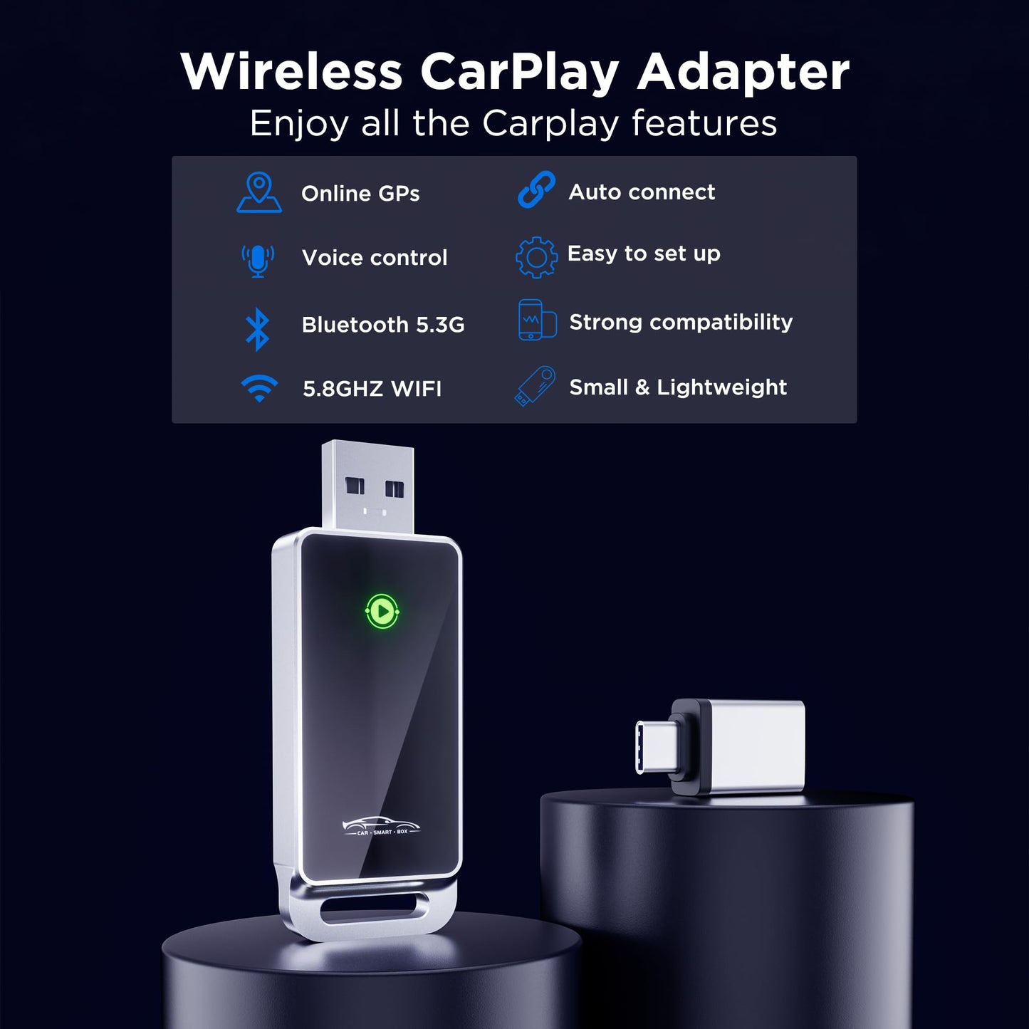 vnilrgle Wireless CarPlay Adapter 2024 Upgrade, Plug and Play, No Latency, Converts Factory Wired to Wireless, Compatible with iPhone 6+ and 2015+