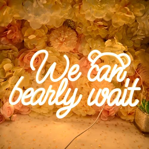 Planzo We Can Bearly Wait Led Neon Light SIgn Baby Shower Wedding Baby Kids Room Nursery Bedroom Hanging Wall Sign Decor USB Bear Light Up Sign