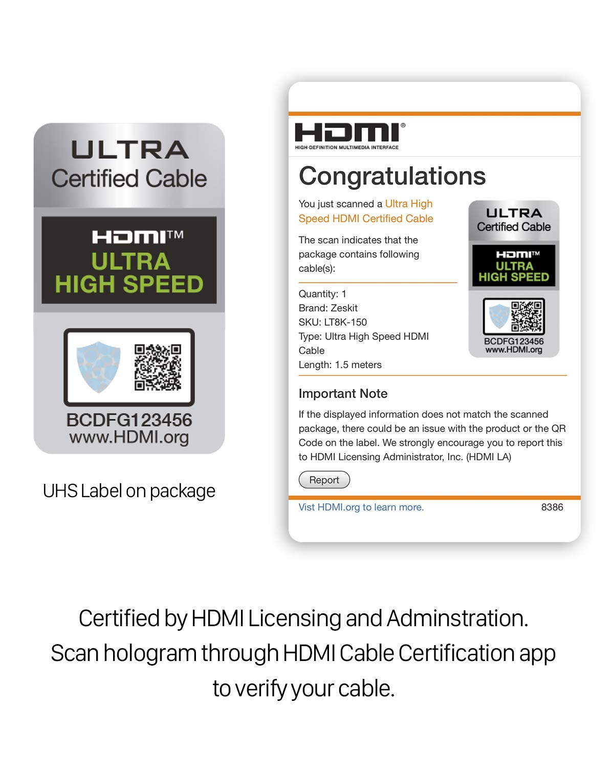 Zeskit Lite 48Gbps Slim Certified Ultra High Speed HDMI Cable 5ft, 4K120 8K60 144Hz eARC HDR HDCP 2.2 2.3 Compatible with Dolby Vision Apple TV 4K