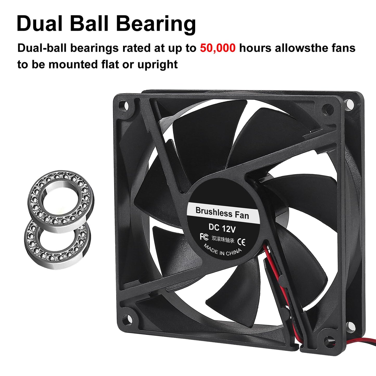 92mm x 92mm x 25mm Cooling Fan with Dual Ball Bearings 3.6 inch 12V DC 3500 RPM - Ideal for DIY Cooling, 3D Printer, CNC, Robotics