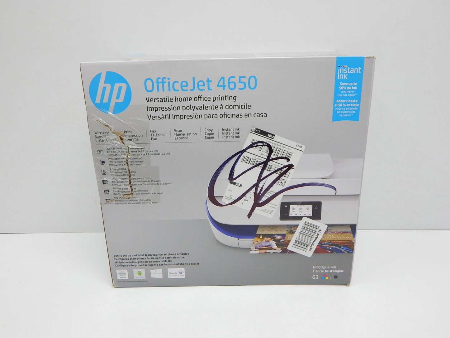 HP 4650 OfficeJet Wireless All-in-One Photo Printer with Mobile Printing Instant Ink Ready 2.2" Blue