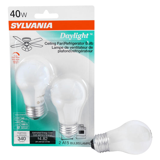 Sylvania Incandescent A15 E26 Base Light Bulbs 40 Watt Warm White, 2 Pack