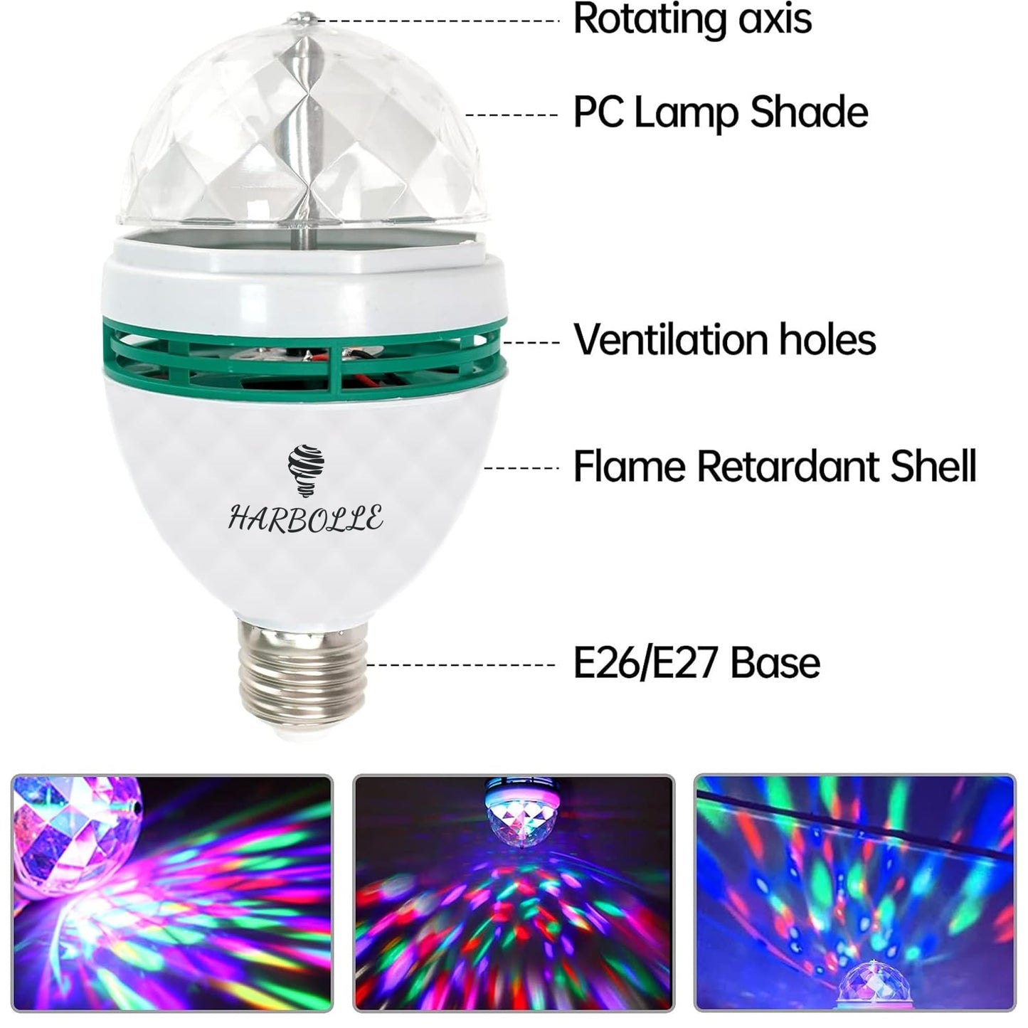 HARBOLLE 2-Pack Disco Light Bulbs Rotating for Parties