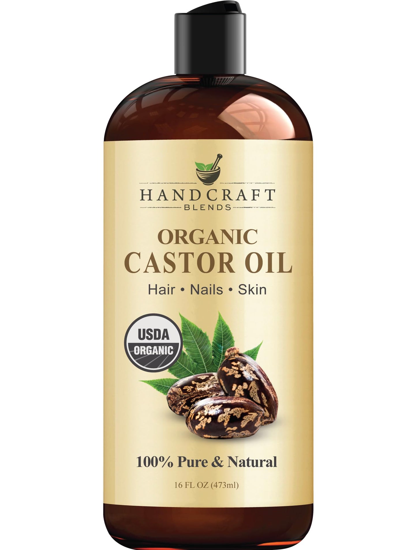 Handcraft Blends Organic Castor Oil – 100% Pure, Natural, Expeller-Pressed, Hexane-Free Carrier Oil for Hair, Lashes, Brows & Skin, 16oz