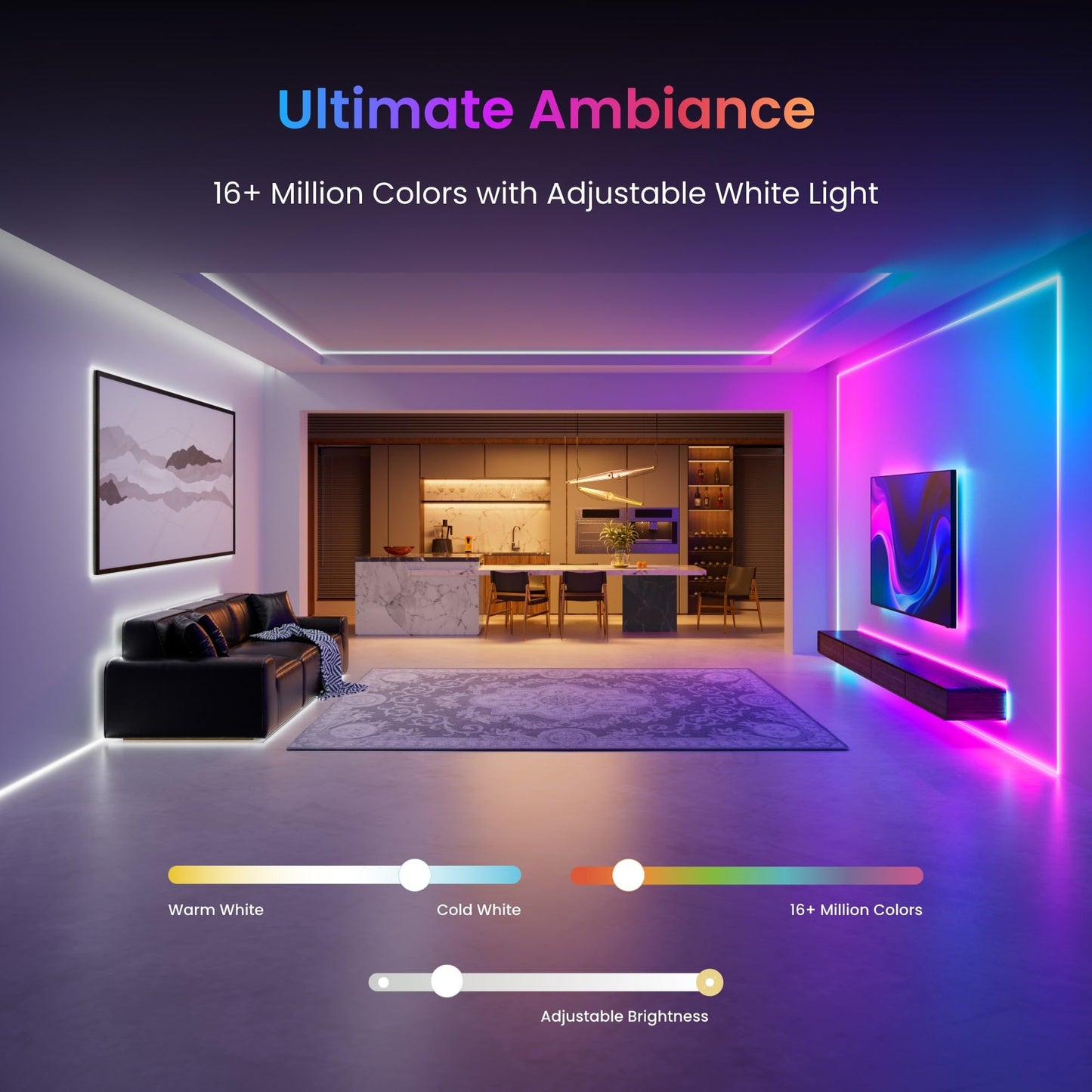 SwitchBot 16.4ft RGB LED Strip Lights for Bedroom, 12V Smart Light Strip with Matter, Works with Apple Home, Alexa, Google Home, Music Sync, Color