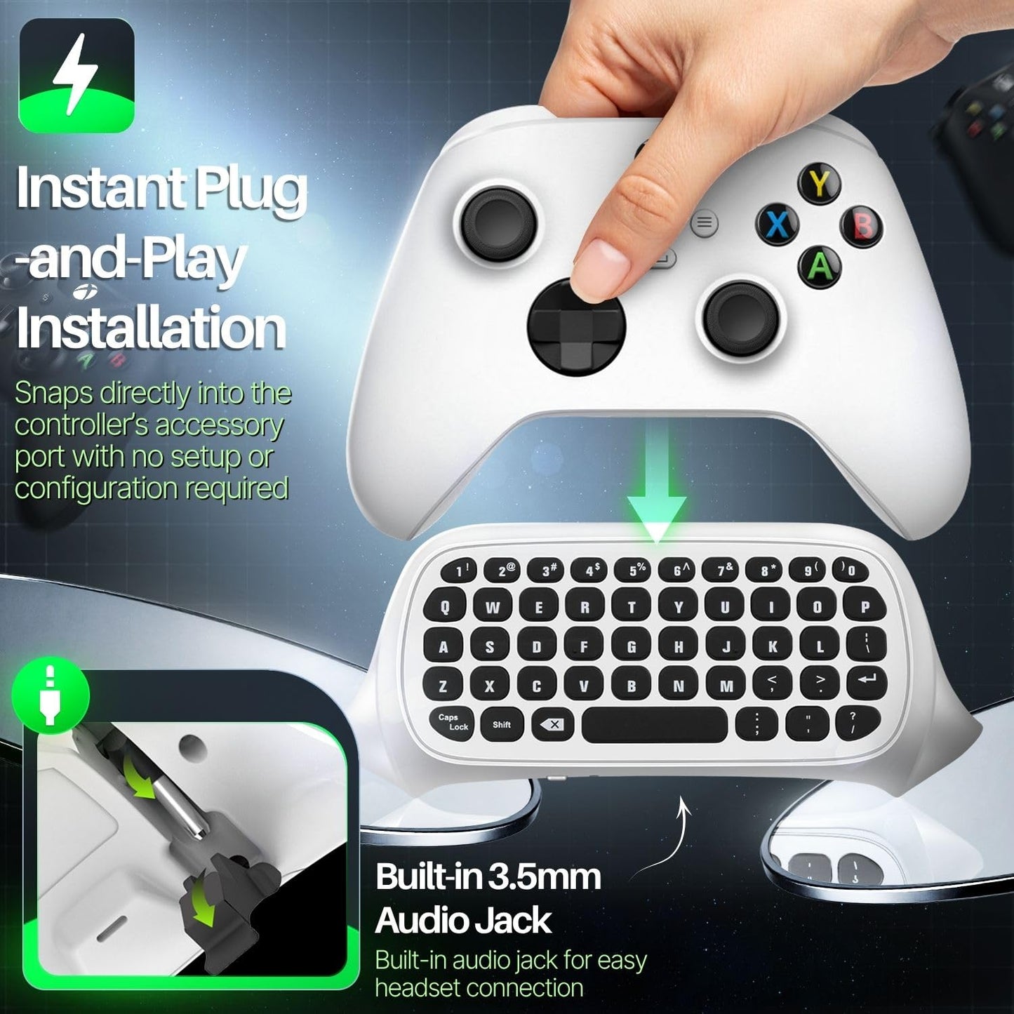 TNP Wireless Keypad Chatpad for Xbox One Controller S/X & Series S/X - 2.4GHz Mini Plug-and-Play with USB Receiver, 3.5mm Audio Jack, Message Text Pad