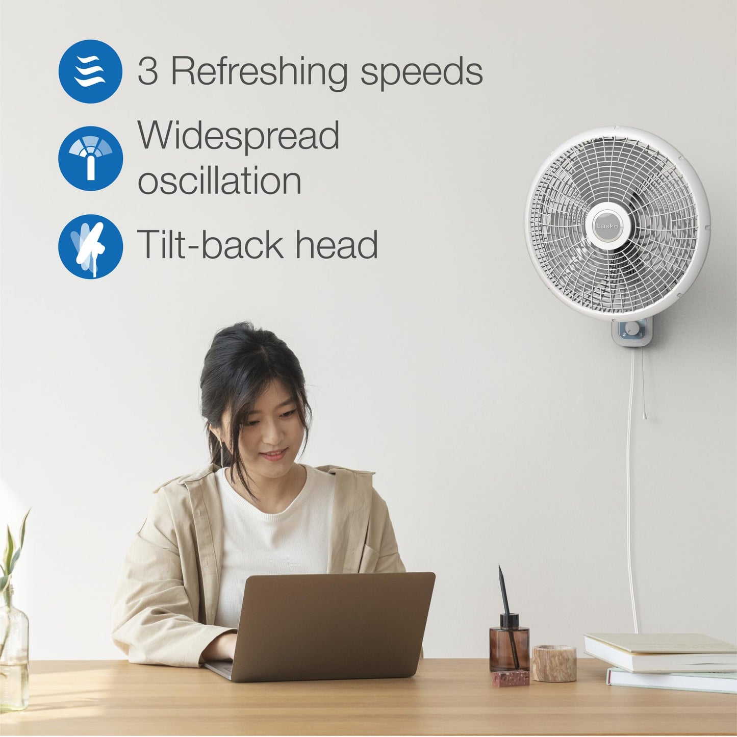 Lasko 3-Speed Oscillating Wall Mount Fan - 16" - M16900 - Light Gray